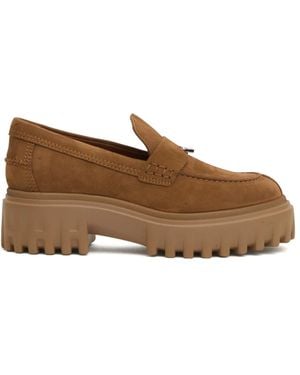 Hogan Gestreepte Tabak Rubber Mocassin - Bruin