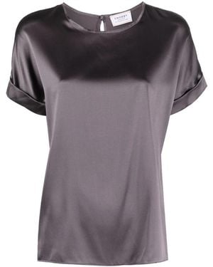 Snobby Sheep Overhemden ,Grijs ,Satijn Silk Crewneck Blouse - Paars