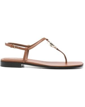 Gucci Schoenen ,Bruin ,Sandaal Met T-Band En Verstelbaar Enkelbandje - Naturel