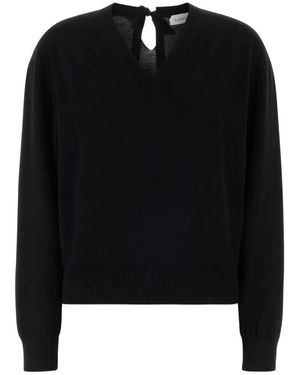 Lanvin Merino-Pullover Mit V-Ausschnitt Und Ripsbanddetail - Schwarz