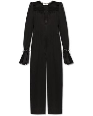 Saint Laurent Jumpsuits & Playsuits ,Zwart ,Zijden Jumpsuit Met Kant