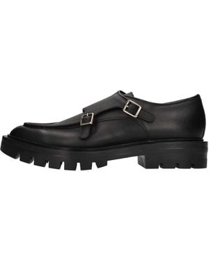 Santoni Dubbele Gesp Leren Loafers - Zwart