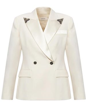 Versace Geborduurde Revers Stretch Wol Blazer - Wit