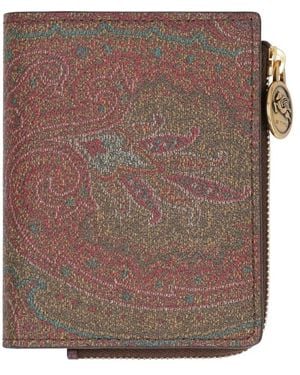 Etro Paisley Print Portemonnee Met Rits - Bruin