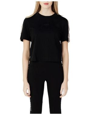 Guess Schwarzes Baumwoll-Tape-Detail T-Shirt