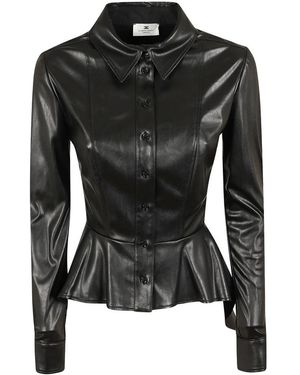 Elisabetta Franchi Overhemden ,Zwart ,Leer Blouse Met Peplum