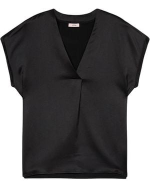 Oltre Tweekleurig T-Shirt Met V-Hals - Zwart