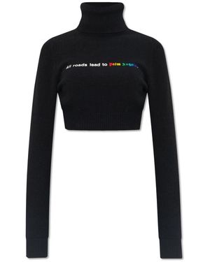 Palm Angels Kurzer Rollkragenpullover - Schwarz