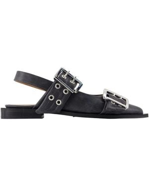Ganni Feminine Buckle Vintage Ballerinas - Blue