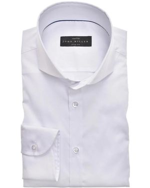 John Miller Wit Zakelijk Overhemd Slim Fit - Blauw
