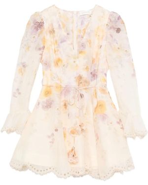 Zimmermann Weiße Leinen Seiden Minikleid - Natur