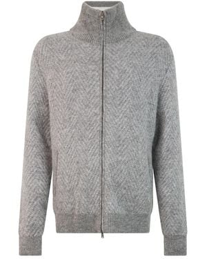 Herno Strickjacke Mit Reißverschluss Und Hohem Kragen - Grau