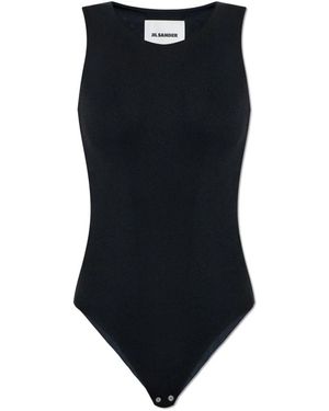 Jil Sander Tops ,Zwart ,Fluid Viscose Bodysuit - Blauw