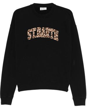 MC2 Saint Barth Hoodies & Sweatvesten ,Zwart ,Stb Leopard Terry 00 Emb Sweatshirt