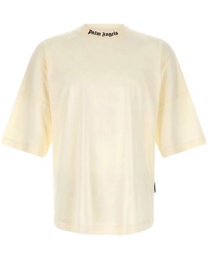 Palm Angels Tops ,Katoen Klassiek T-Shirt Met Oversized Logo Op De Rug - Naturel