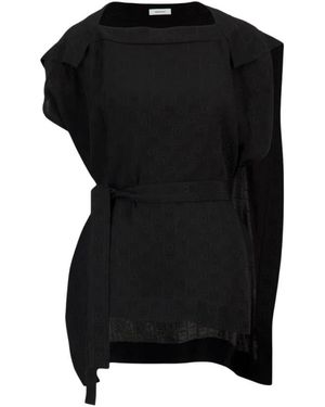 Ferragamo Overhemden ,Zwart ,Zijden Blouse Met Taille Detail