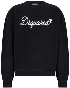 DSquared² Hoodies & Sweatvesten ,Zwart ,Katoen D2 Signature Relax Fit Crewneck