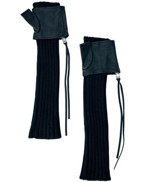 Yohji Yamamoto Lange Gerippte Lederhandschuhe - Blau