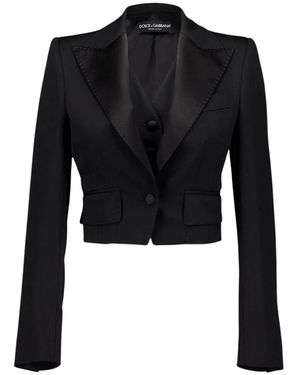 Dolce & Gabbana Jassen ,Zwart ,Wol Korte Jas Van Wolgabardine