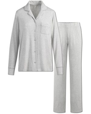 Skims Nachtkleding ,Grijs ,Pyjamaset Met Lange Mouwen En Knoopjes