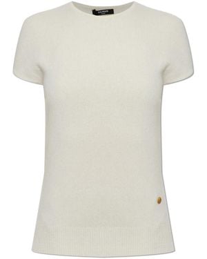 Balmain Cremefarbenes Oberteil Mit Logo-Applikation - Weiß