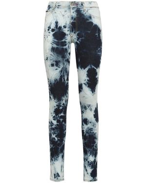Philipp Plein Bleached Denim High-Waist Jeggings - Blau