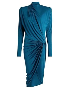 Balmain Kleedjes ,Blauw ,Gekreelde Vloeiende Jersey Jurk