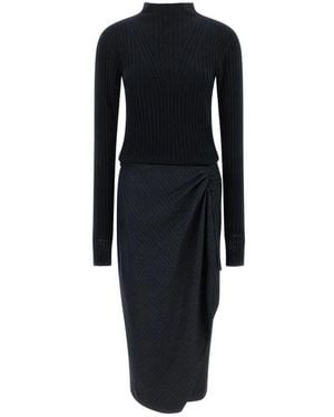 Pinko Kleedjes ,Blauw ,Wol Dianella Midi Jurk - Zwart