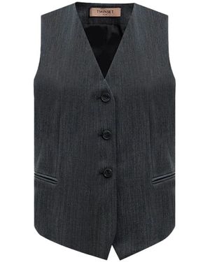 Twinset Grijze Polyester Vest - Zwart