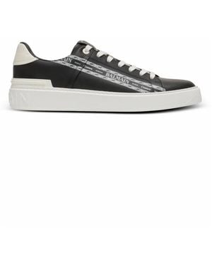Balmain Sneakers B-Court Aus Bedrucktem Kalbsleder - Schwarz