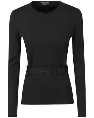 Tom Ford Overhemden ,Zwart ,Polyester Geknoopte Crêpe Blouse