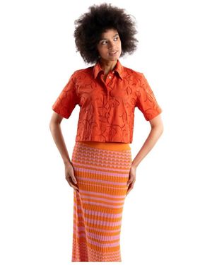 Marella Overhemden ,Oranje ,Katoen Sangallo Geborduurde Blouse - Rood