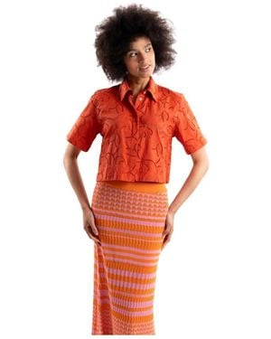 Marella Overhemden ,Oranje ,Katoen Sangallo Geborduurde Blouse - Rood