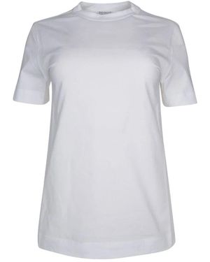 Brunello Cucinelli Tops ,Wit ,Katoen Monili Korte Mouw Katoenen T-Shirt