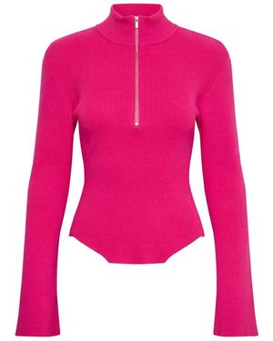 Gestuz Truien & Vesten ,Roze ,Katoen Rosa Zipper Pullover Sweater