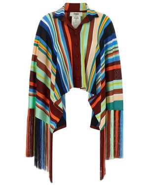 Fendi Jassen ,Veelkleurig ,Viscose Garen Gestreept Poncho - Blauw