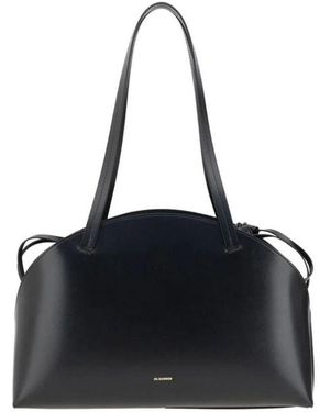 Jil Sander Leder-Schultertasche Mit Zugverschluss - Schwarz