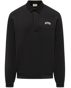 Autry Hoodies & Sweatvesten ,Zwart ,Katoen Loose Fit Polo Sweatshirt