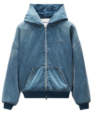 Alexander Wang Blaue Kapuzen-Baumwolljacke Mit Besticktem Logo