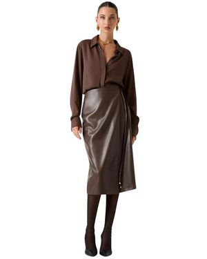 Marciano Rokken ,Bruin ,Leer Midi Rok Van Imitatieleer