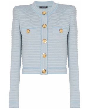 Balmain Langärmelige Strukturierte Strickjacke - Blau