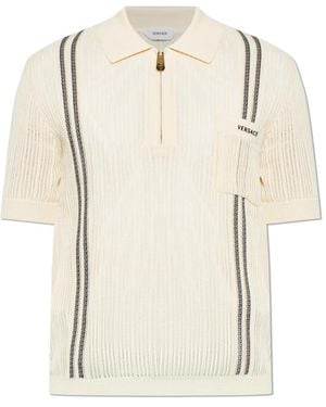 Versace Tops ,Katoen Polo Shirt Van Katoen Met Geborduurd Logo - Naturel
