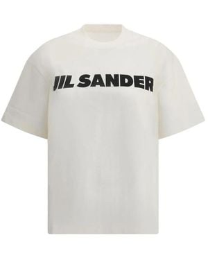 Jil Sander Maxi logo t-shirt mit geripptem rundhalsausschnitt - Grau