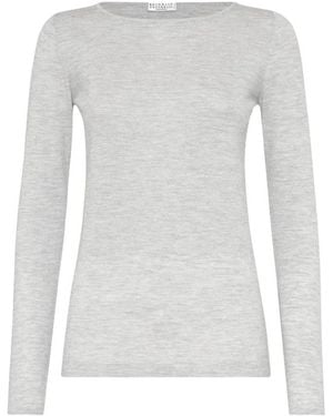 Brunello Cucinelli Cashmere En Zijde Lichtgewicht Trui - Grijs