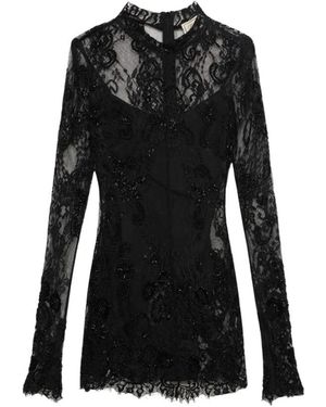 Blumarine Tops ,Zwart ,Bloesem Van Kanten Bloemen