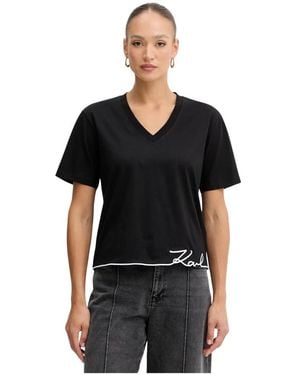 KARL LAGERFELD Geborduurd V-Hals T-Shirt - Zwart