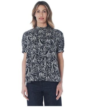 Aspesi Overhemden ,Veelkleurig ,Katoen Poplin Shirt Met Korte Mouwen - Blauw