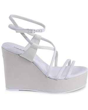Calvin Klein Weiße Ledersandalen Mit Keilabsatz - Grau