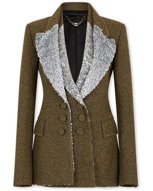 Rabanne Paillet Gedetailleerde Wollen Blazer - Groen