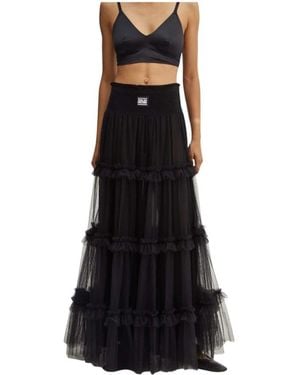 Versace Jeans Couture Uitlopende Tule Maxi Rok - Zwart